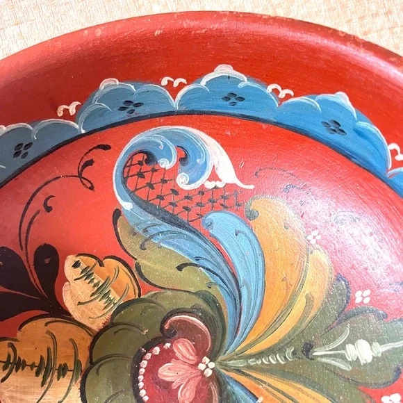 Norwegian Beer Bowl Antique Wood Vintage Norway Folk Art Hand Painted Rosemaling